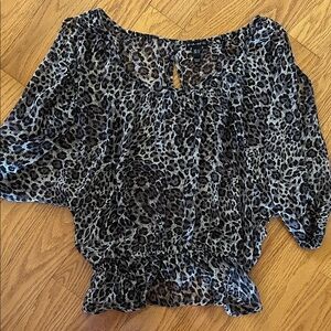 FANG Sheer Leopard-Print Blouson Top in Black and Gray